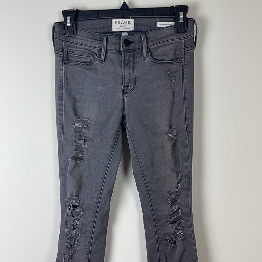 FRAME Denim Le Skinny de Jeanne Grey Shred - Picture 4 of 13